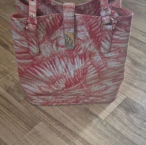 Brahmin Tangerine and White Tie-Dye Tote